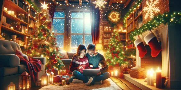 Image de décoration avec un enfant et ses parents lisant une histoire